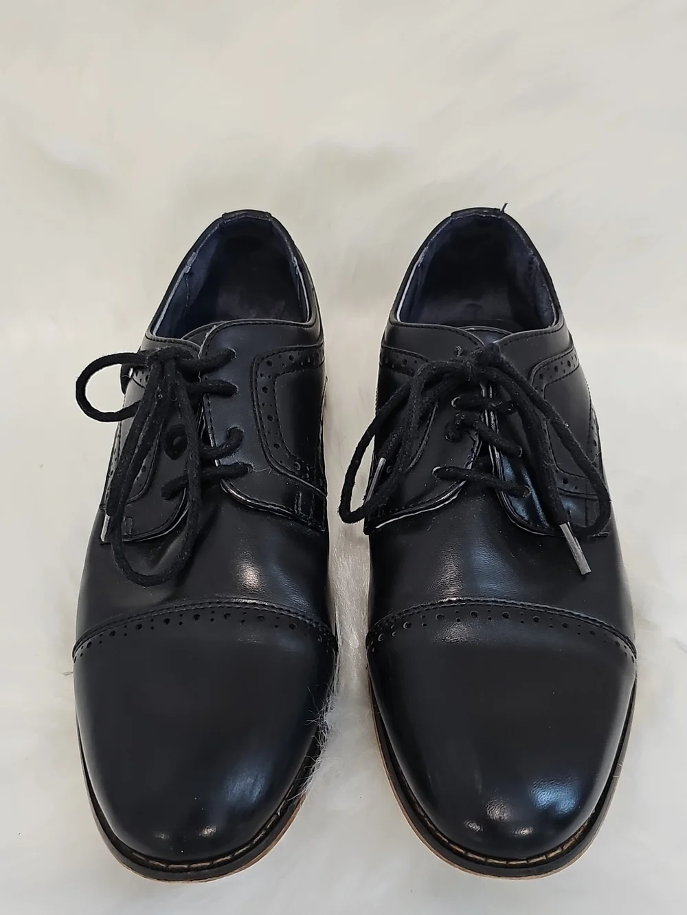 Bruno Marc Black Leather Cap Toe Lace-Up Dress Shoes Boys Sz 5